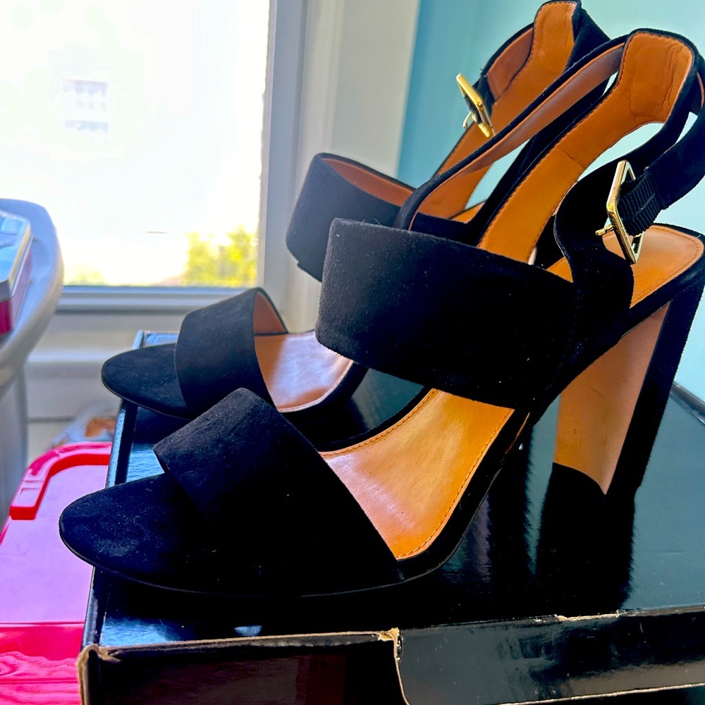 New Black Suede High-heeled Strappy Sandals Size 11